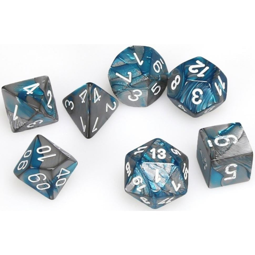 7 Polyhedral Dice Set Gemini Steel-Teal w/white - CHX26456