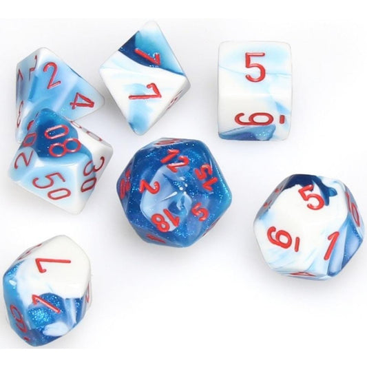 7 Polyhedral Dice Set Gemini Astral Blue-White w/red - CHX26457