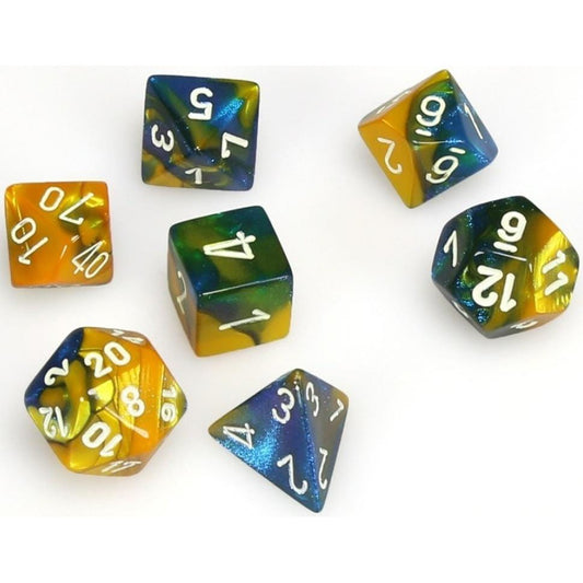 7 Polyhedral Dice Set Gemini Masquerade-Yellow w/white - CHX26460