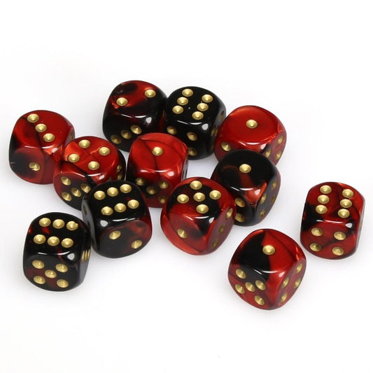 12 D6 Gemini 16mm Dice Black-Red /gold - CHX26633