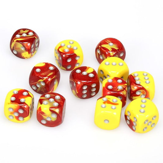 12 D6 Gemini 16mm Dice Red-Yellow/gold - CHX26650