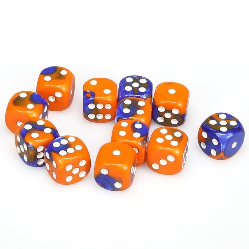 12 D6 Gemini 16mm Dice Blue-Orange /white - CHX26652 - Abyss Game Store