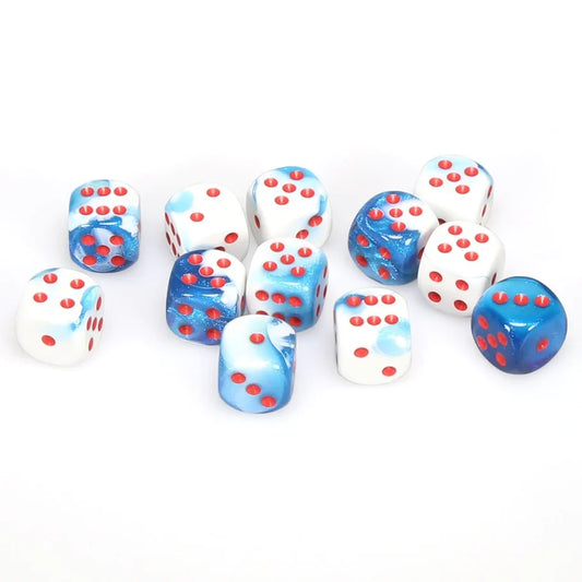 12 D6 Gemini 16mm Dice Astral Blue-White/Red - CHX26657
