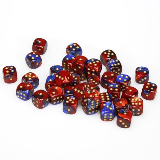 36 D6 Gemini 12mm Dice Blue-red w/gold - CHX26829