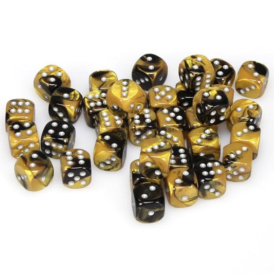 36 D6 Gemini 12mm Dice Black Gold/Silver - CHX26851