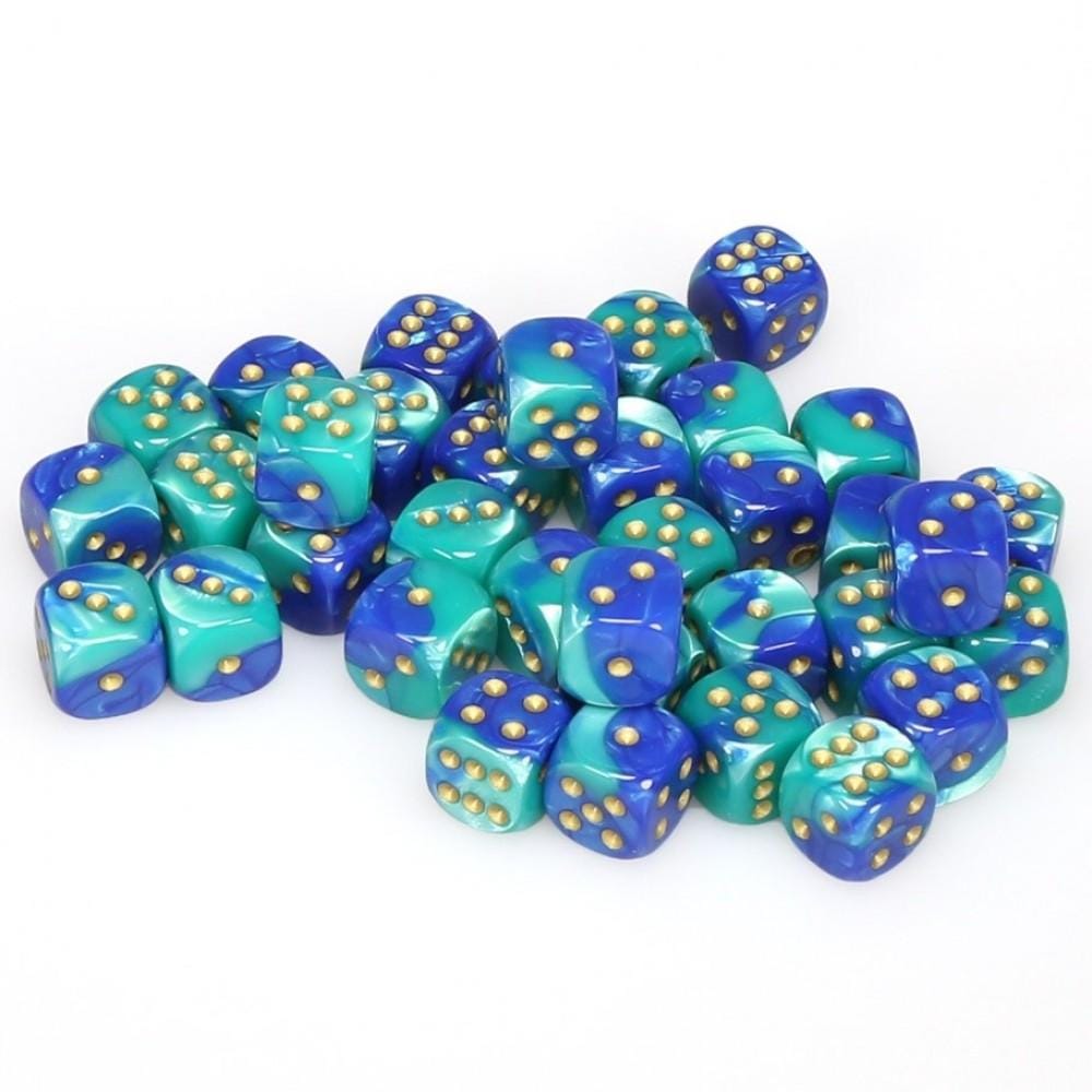 36 D6 Gemini 12mm Dice Blue-Teal/gold - CHX26859