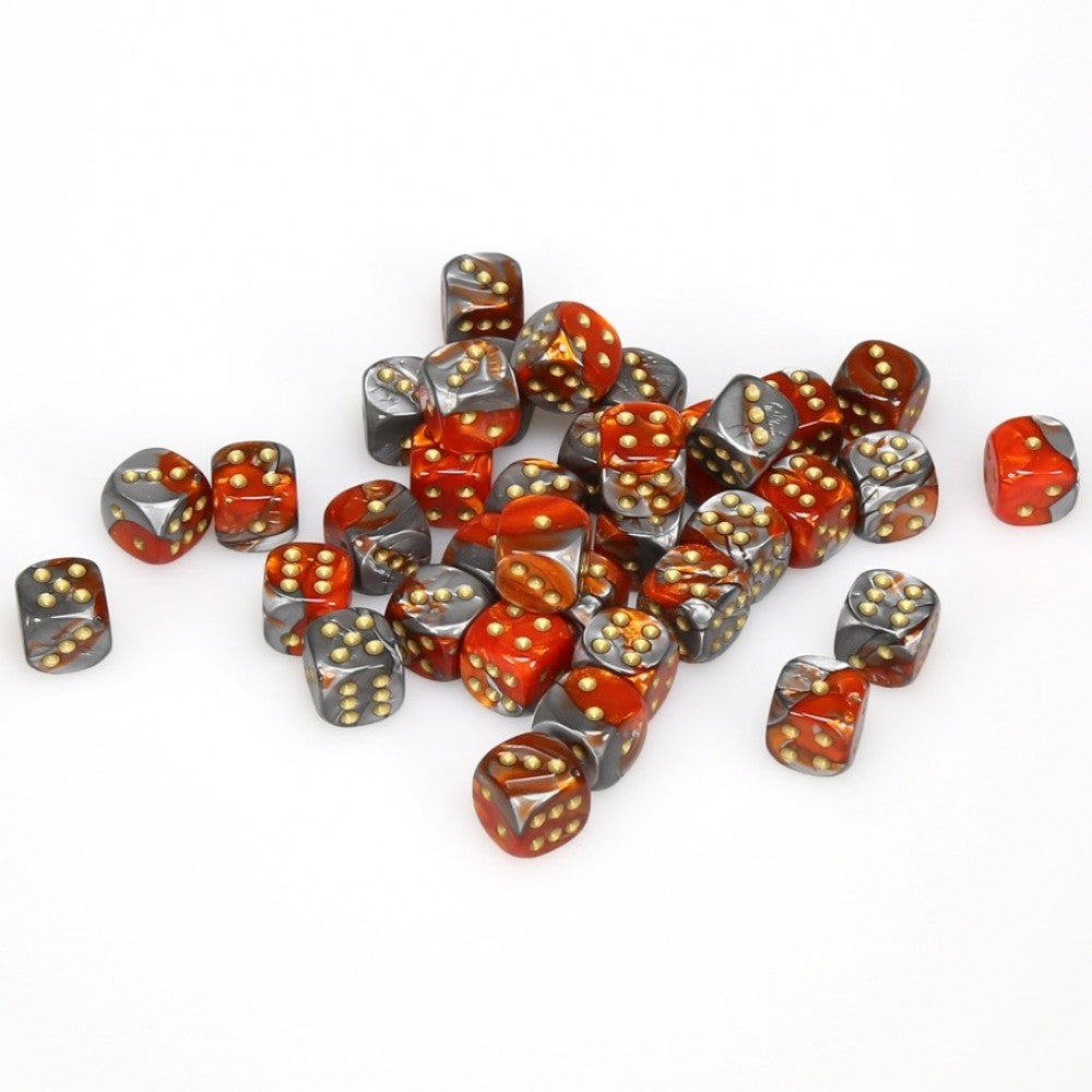 36 D6 Gemini 12mm Dice Orange-Steel/gold - CHX26861