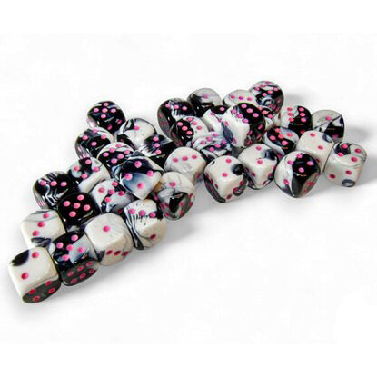 36 D6 Gemini 12mm Dice Black-White / Pink (Black Light Reactive) - CHX26869