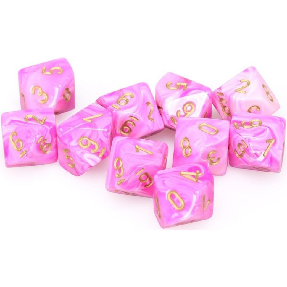 10 D10 Vortex Dice Pink with gold - Chx27254 - Abyss Game Store