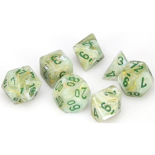 7 Polyhedral Dice Set Marble w/dark green - CHX27409
