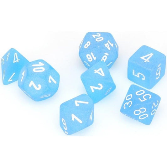 7 Polyhedral Dice Set Frosted Caribbean Blue / White - CHX27416