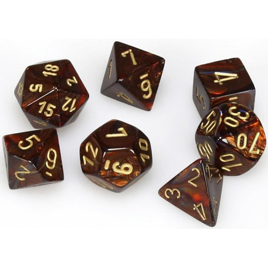 7 Polyhedral Dice Set Scarab Blue Blood w/gold - CHX27419