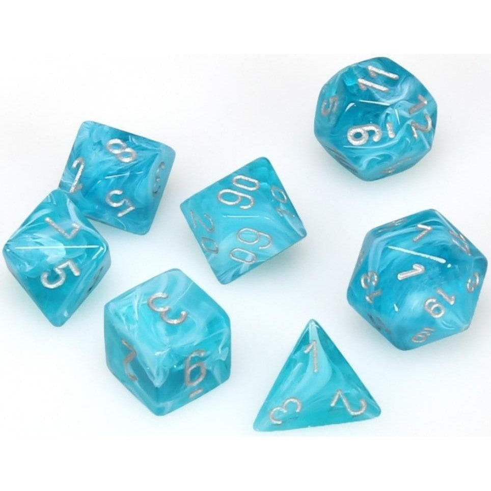 7 Polyhedral Dice Set Cirrus Aqua with Silver - CHX27465