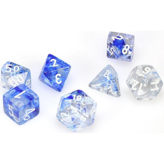 7 Polyhedral Dice Set Nebula Dark Blue w/White - CHX27466