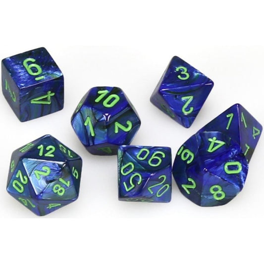 7 Polyhedral Dice Set Lustrous Dark Blue with Green - CHX27496