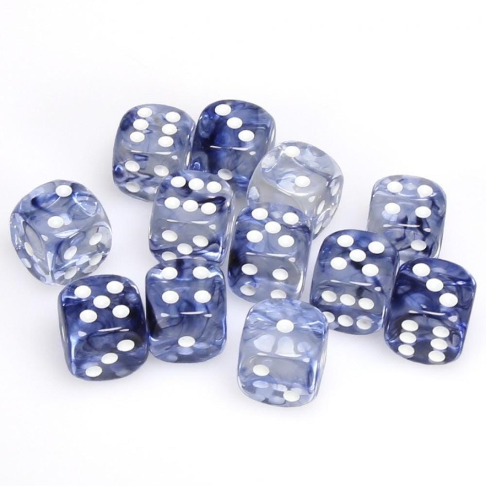 12 D6 Nebula 16mm Dice Black w/white - CHX27608 - Abyss Game Store