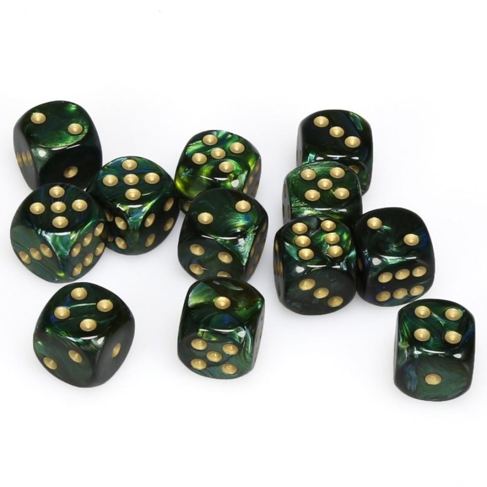 12 D6 Scarab 16mm Dice Jade w/gold - CHX27615 - Abyss Game Store