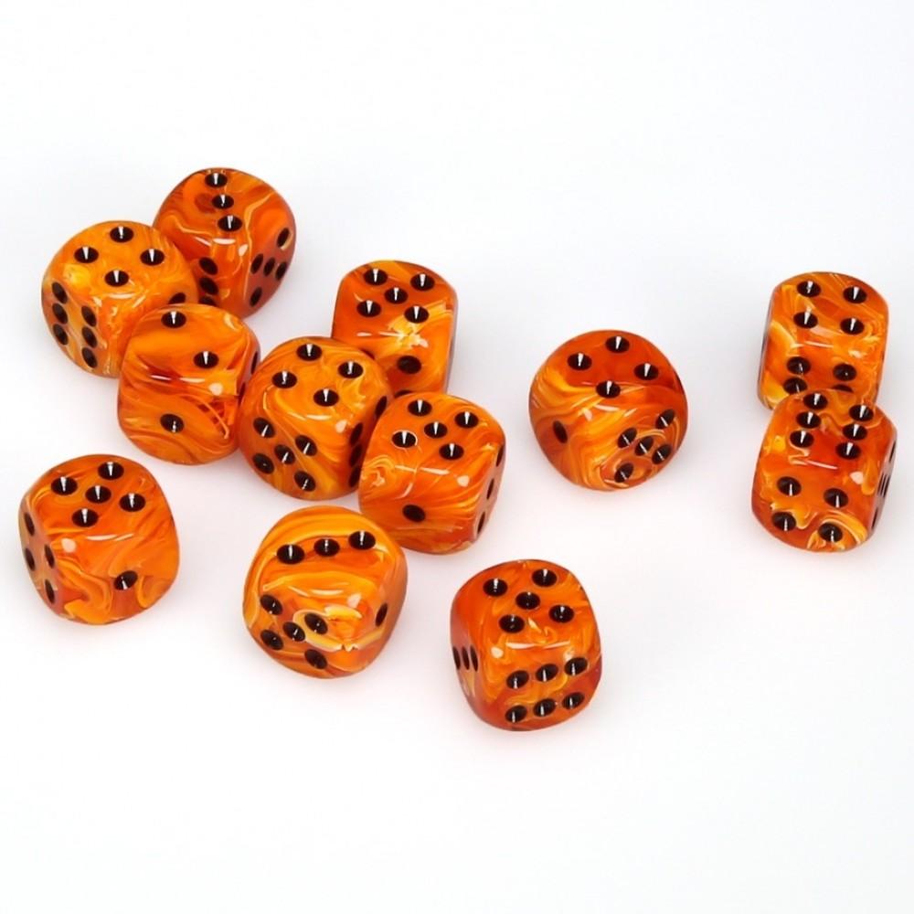 12 D6 Vortex 16mm Dice Orange w/black - CHX27633 - Abyss Game Store