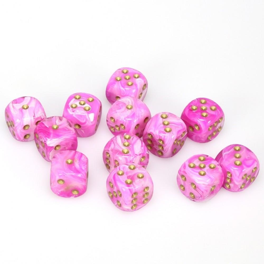 12 D6 Vortex 16mm Dice Pink w/Gold - CHX27654 - Abyss Game Store