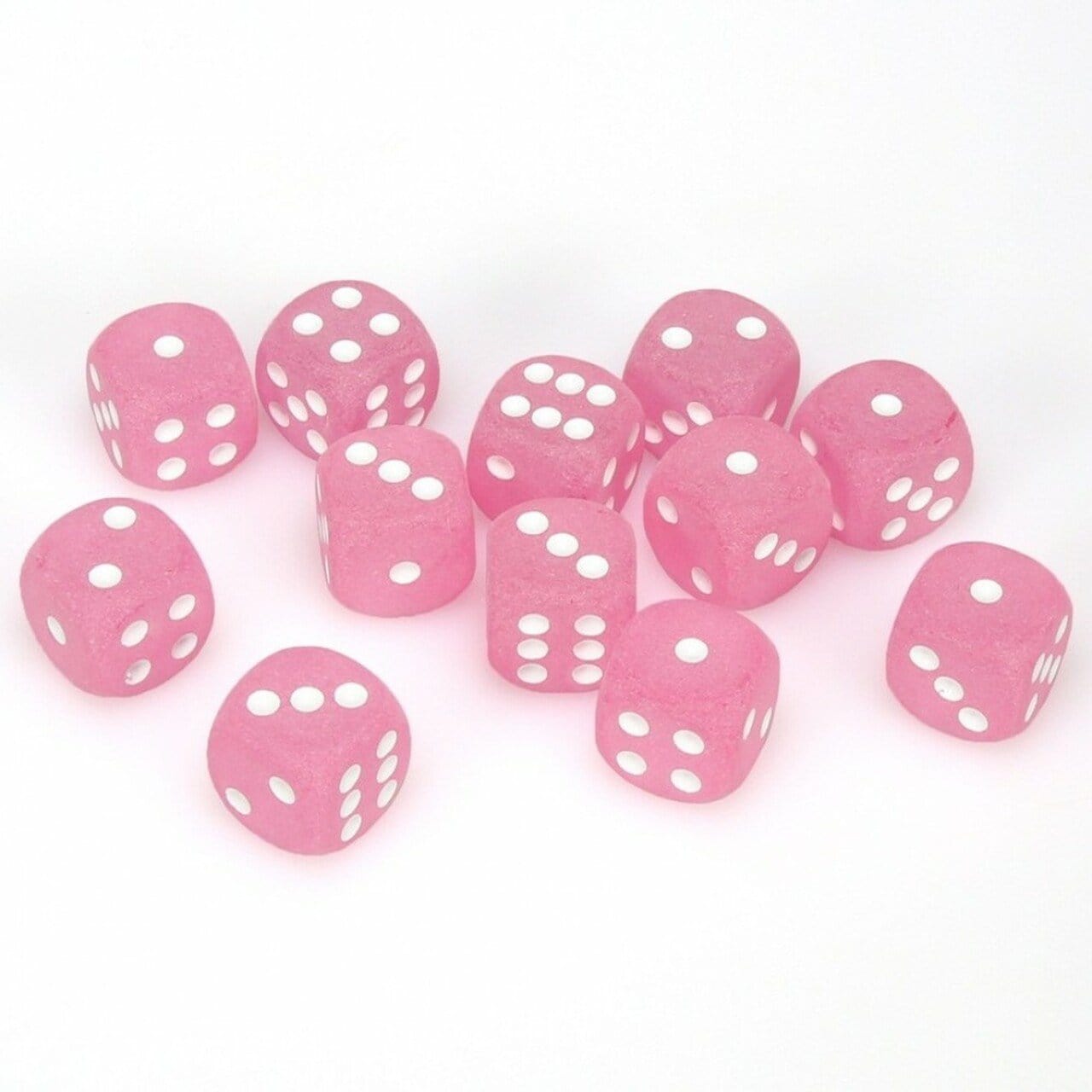12 D6 Frosted 16mm Dice Pink w/White - CHX27664 - Abyss Game Store