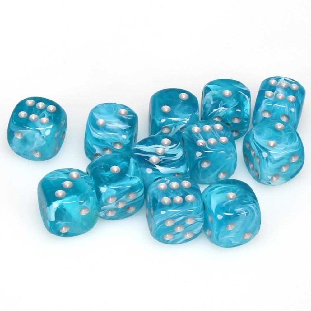 12 D6 Cirrus 16mm Dice Aqua w/silver - CHX27665 - Abyss Game Store