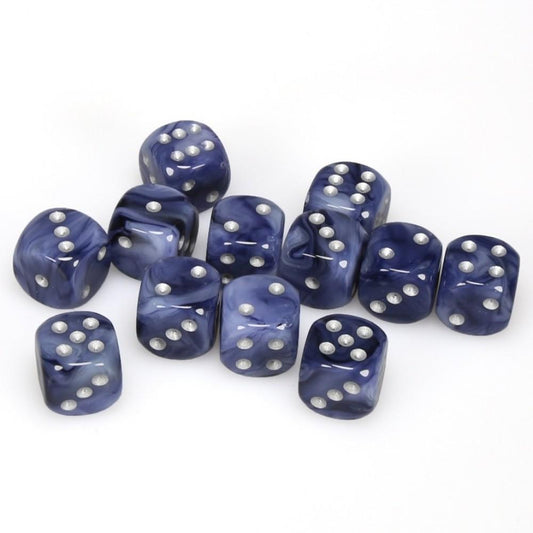 12 D6 Phantom 16mm Dice Black w/silver - CHX27688 - Abyss Game Store