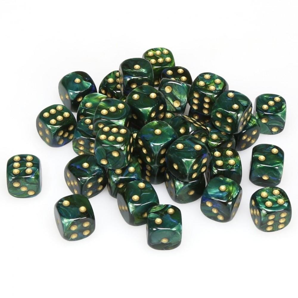 36 D6 Scarab 12mm Dice Jade w/gold - CHX27815