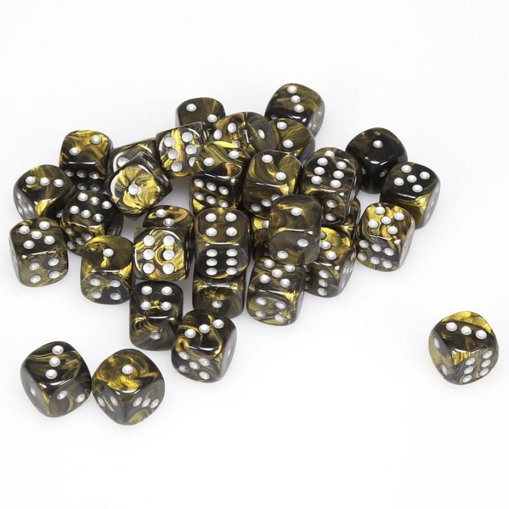 36 D6 Leaf 12mm Dice Black Gold w/silver - CHX27818