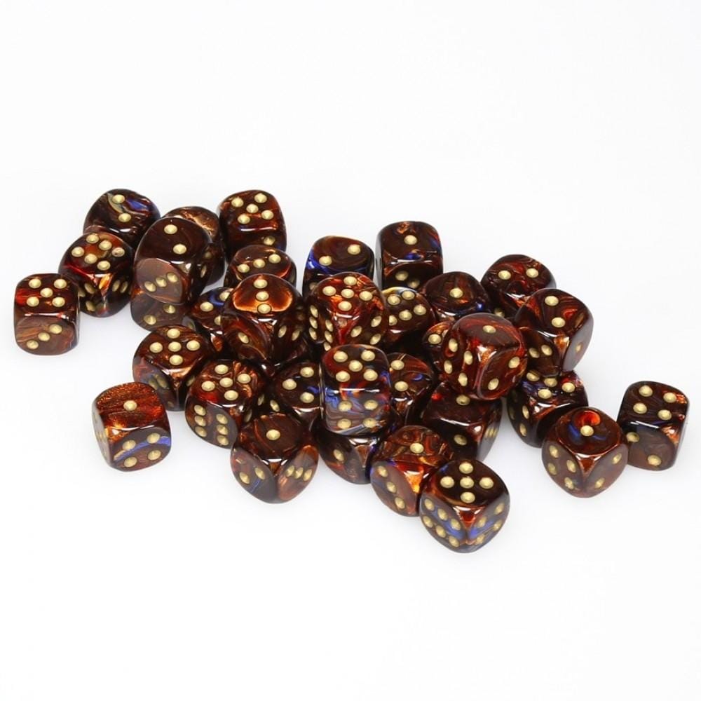 36 D6 Scarab 12mm Dice Blue Blood /gold - CHX27819