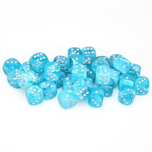 36 D6 Cirrus 12mm Dice Aqua w/silver - CHX27865