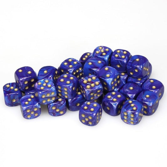 36 D6 Lustrous 12mm Dice Purple w/gold - CHX27897