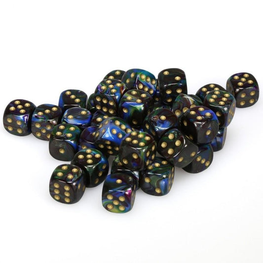36 D6 Lustrous 12mm Dice Shadow w/gold - CHX27899