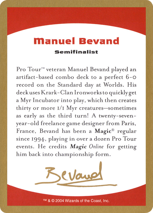 2004 Manuel Bevand Biography Card [World Championship Decks]