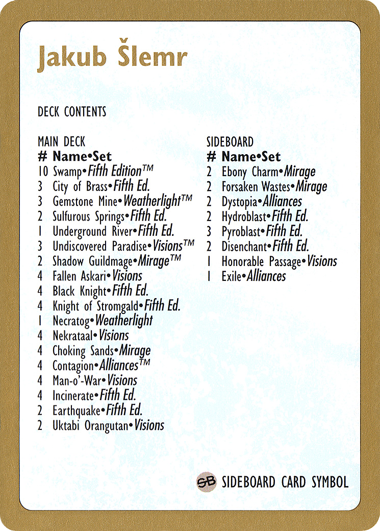 1997 Jakub Slemr Decklist Card [World Championship Decks]