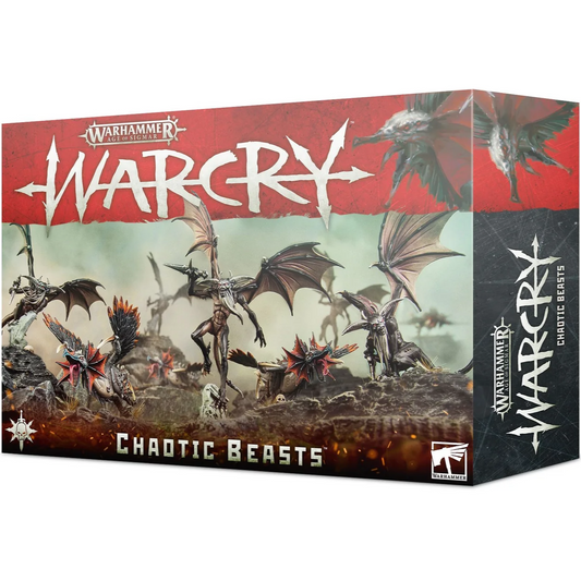 Boxed set of Warhammer Age of Sigmar game featuring plastic miniatures of Chaotic Beasts, with the Warhammer logo and game title prominently displayed.
