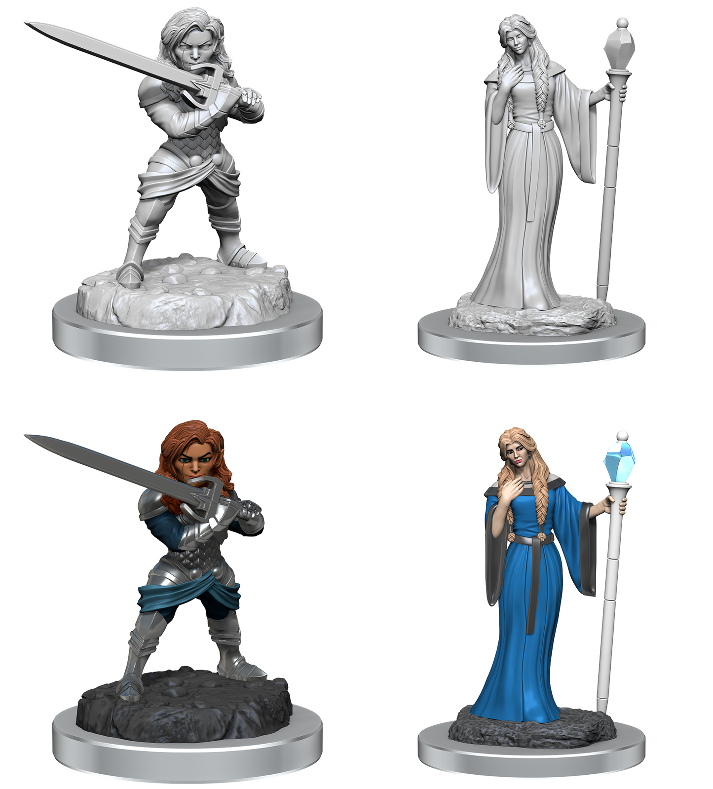Critical Role Unpainted Minis: Female human wizard & female halfling holy warrior
