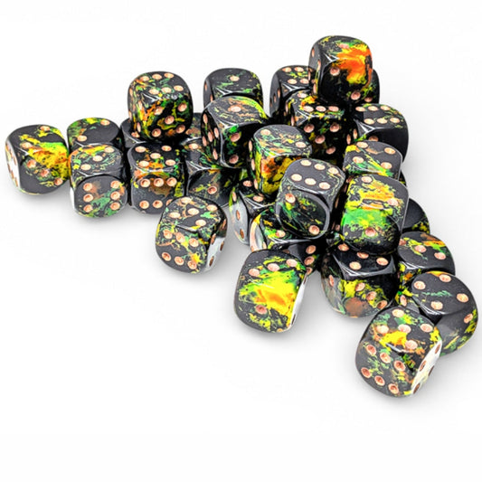 36 D6 Brush 12mm Dice Deep Forest / Gold - CHX24805
