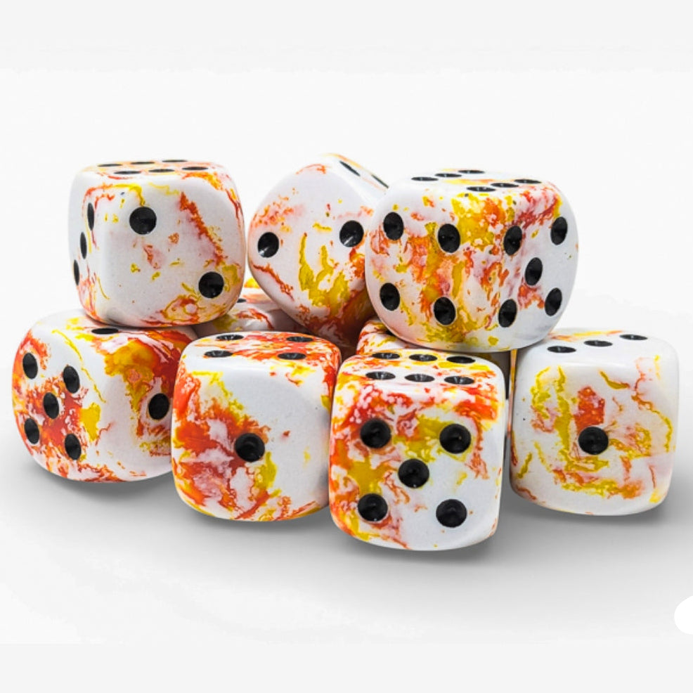 12 D6 Brush 16mm Dice Sunrise / Black - CHX24603