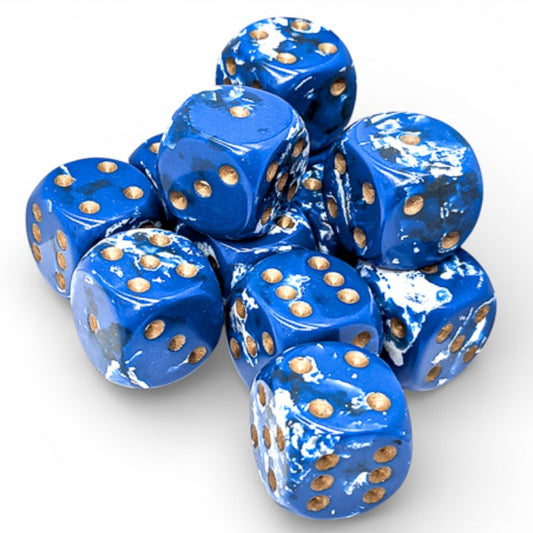 12 D6 Brush 16mm Dice Wavebreak / Gold - CHX24606