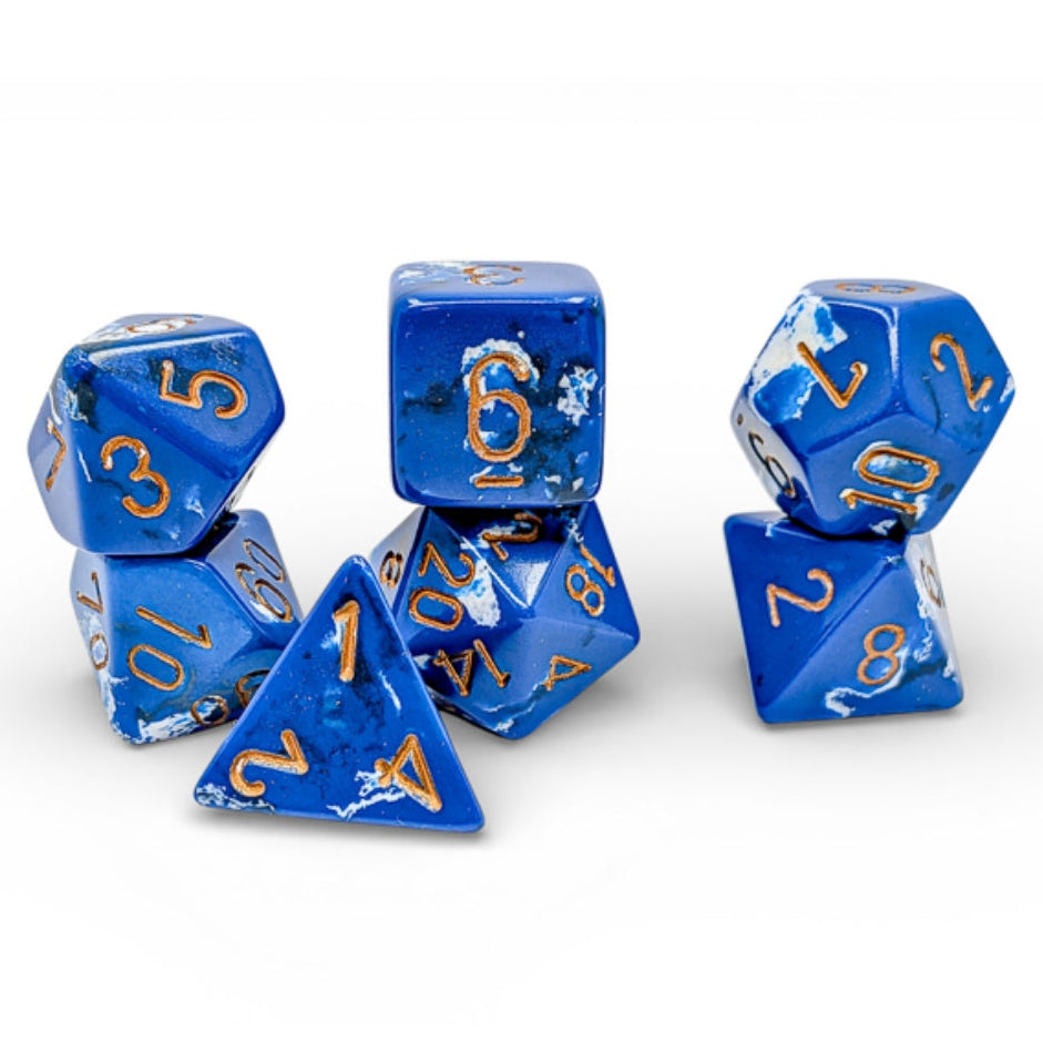 7 Polyhedral Dice Set - Brush Wavebreak / Gold - CHX24406