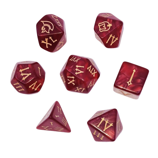 7 Polyhedral Abyss Dice Set - Roman Numbers - Red (AB0076)